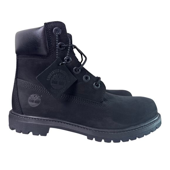 Timberland Boots 6" Premium Waterproof Nubuck Womens 8.5 Black TB08658A Lug Sole - Picture 1 of 11